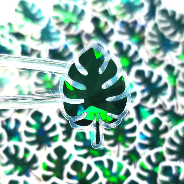 Mini Tropical Monstera Leaf Stickers, Glitter Vinyl Decals, Waterproof, Peel & Stick