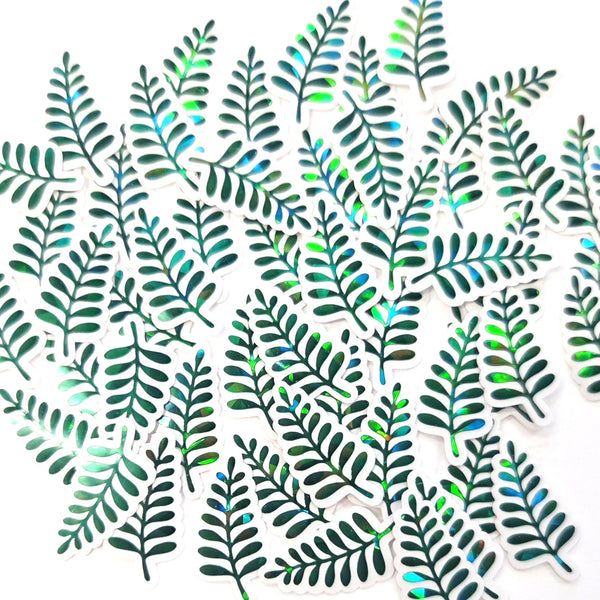 Mini Gold Fern Leaf Stickers, Waterproof Die Cut Vinyl Decals, Peel & Stick, choose amount
