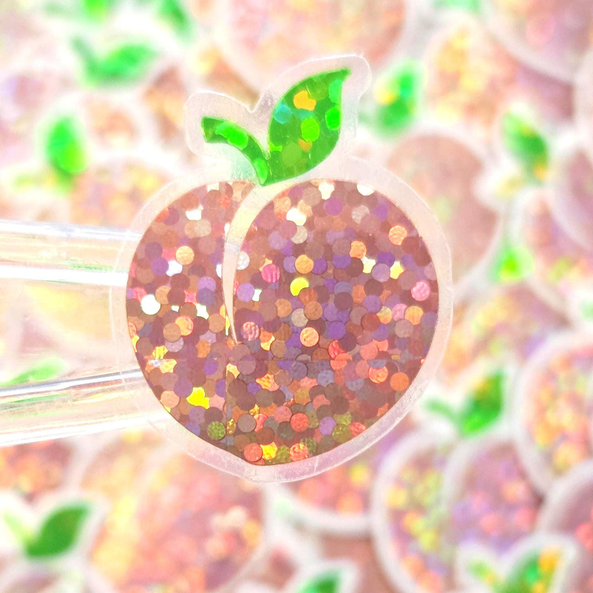 Mini Peach Fruit Stickers, Waterproof Die Cut Glitter Vinyl Decals, Peel & Stick, choose amount