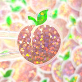 Mini Peach Fruit Stickers, Waterproof Die Cut Glitter Vinyl Decals, Peel & Stick, choose amount