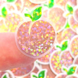 Mini Peach Fruit Stickers, Waterproof Die Cut Glitter Vinyl Decals, Peel & Stick, choose amount