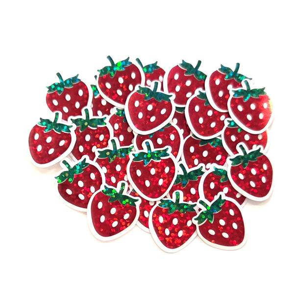 Strawberry Fruit Stickers, Waterproof Die Cut Glitter Vinyl Decals, Peel & Stick, choose amount