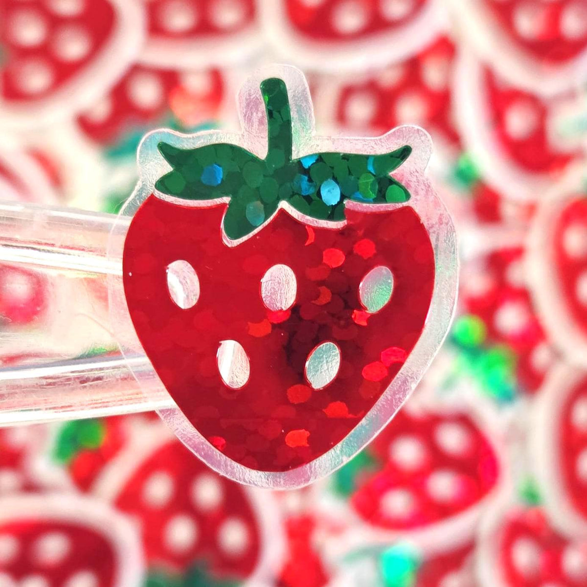 Strawberry Fruit Stickers, Waterproof Die Cut Glitter Vinyl Decals, Peel & Stick, choose amount