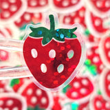 Strawberry Fruit Stickers, Waterproof Die Cut Glitter Vinyl Decals, Peel & Stick, choose amount