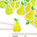 Pear Fruit Stickers, 10 Waterproof Die Cut Glitter Vinyl Decals, Peel & Stick, choose amount