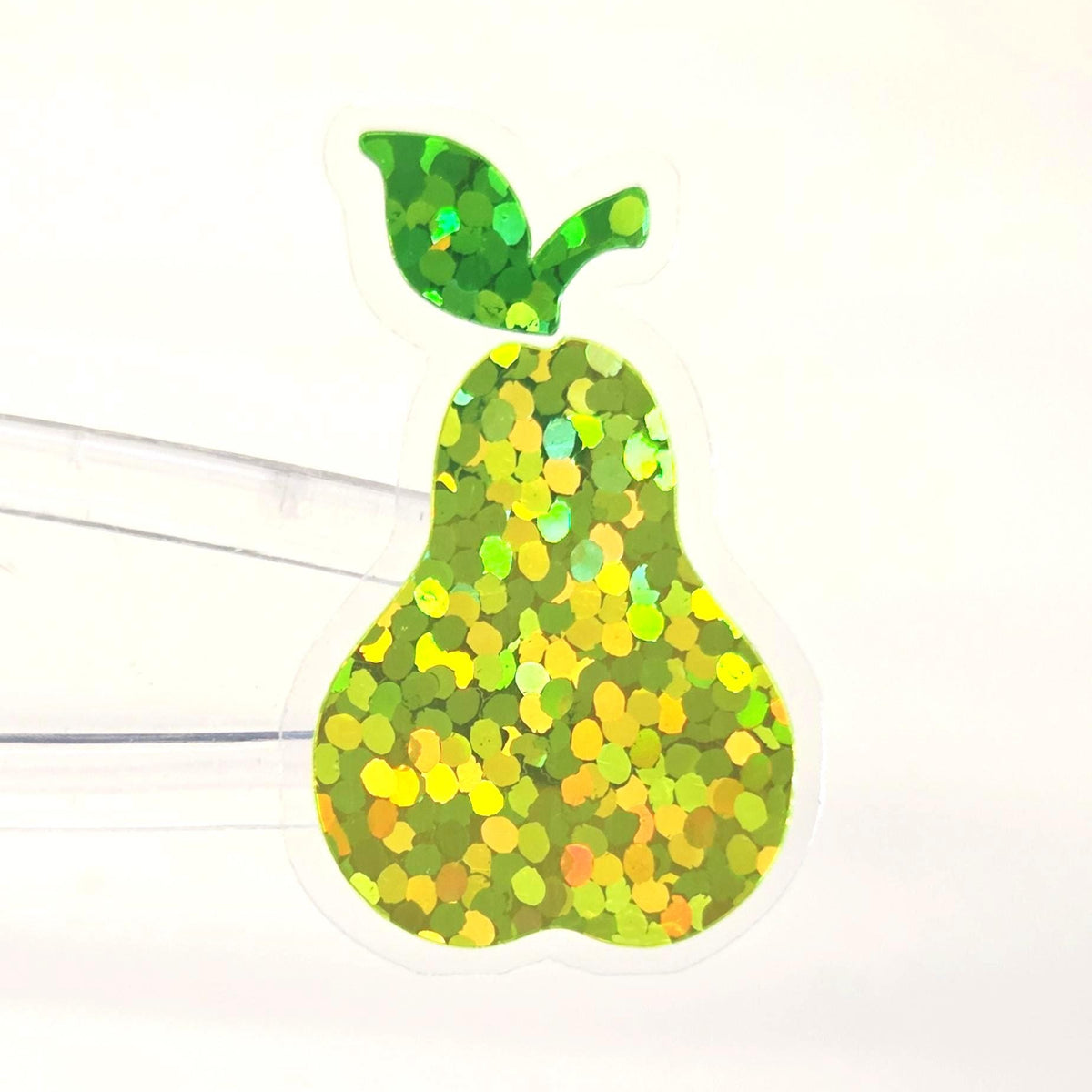 Pear Fruit Stickers, 10 Waterproof Die Cut Glitter Vinyl Decals, Peel & Stick, choose amount