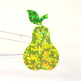 Pear Fruit Stickers, 10 Waterproof Die Cut Glitter Vinyl Decals, Peel & Stick, choose amount