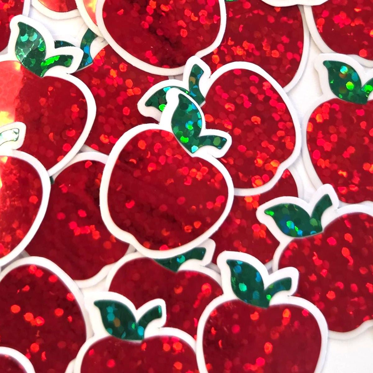 Apple Fruit Stickers, Waterproof Die Cut Glitter Vinyl Decals, Peel & Stick, choose amount