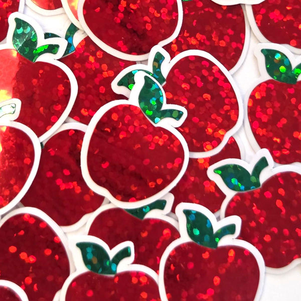 Apple Fruit Stickers, Waterproof Die Cut Glitter Vinyl Decals, Peel & Stick, choose amount