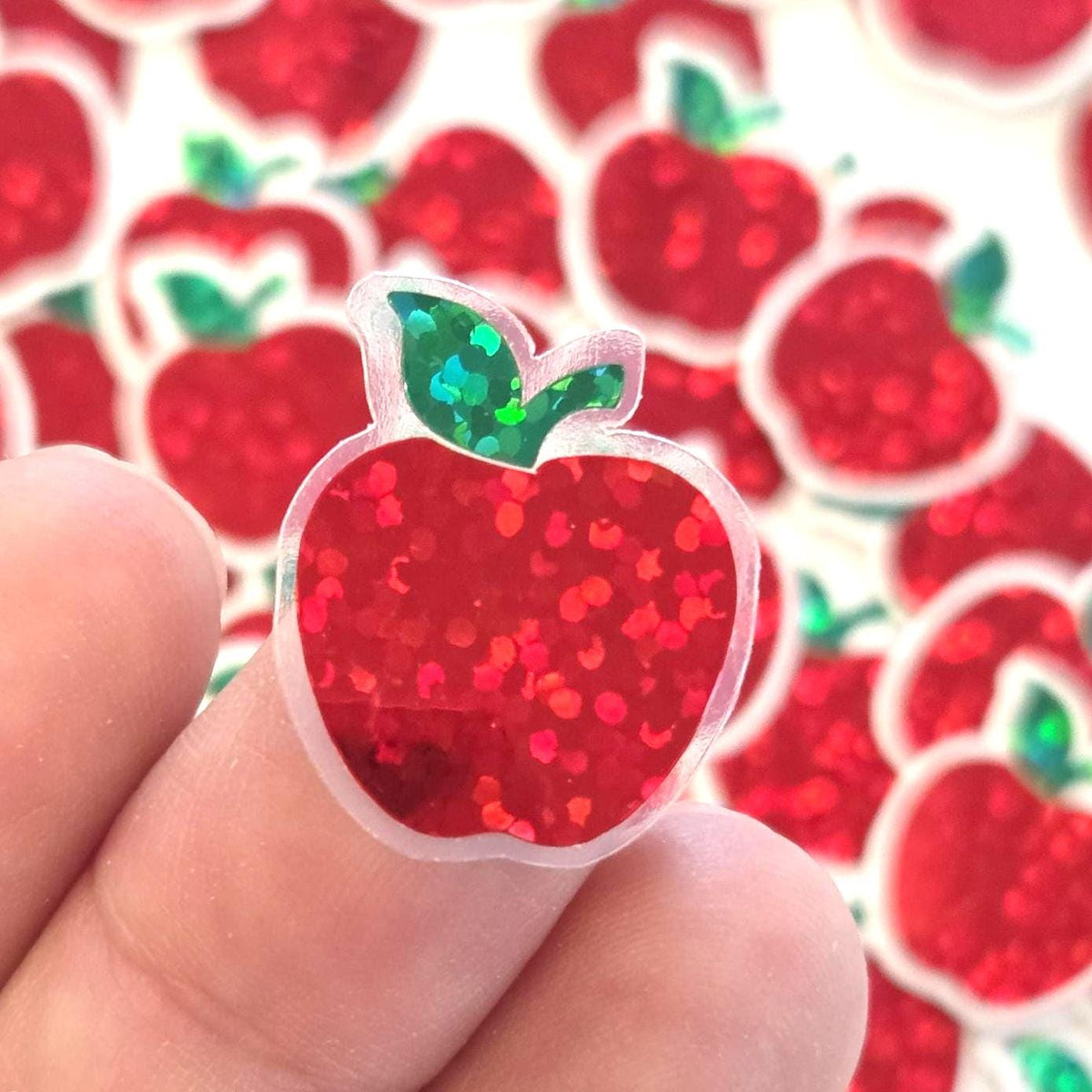 Apple Fruit Stickers, Waterproof Die Cut Glitter Vinyl Decals, Peel & Stick, choose amount