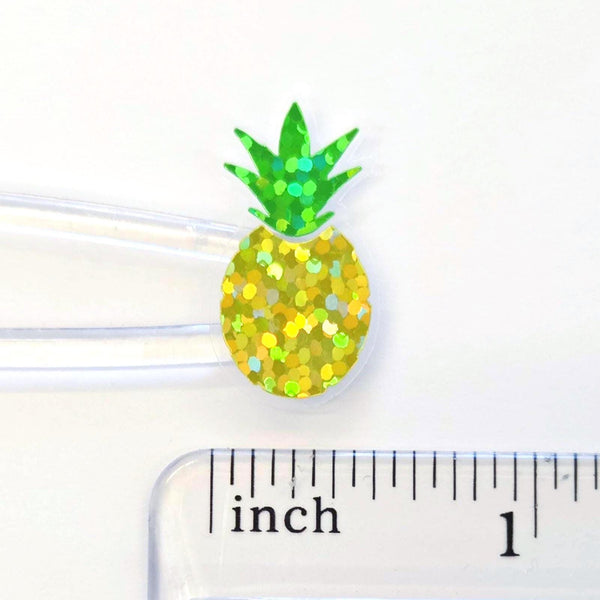 Mini Pineapple Tropical Fruit Stickers, Waterproof Die Cut Glitter Vinyl Decals, Peel & Stick, choose amount