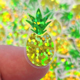 Mini Pineapple Tropical Fruit Stickers, Waterproof Die Cut Glitter Vinyl Decals, Peel & Stick, choose amount