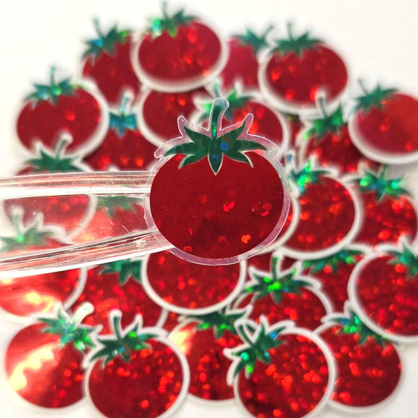 Mini Tomato Garden Vegetable Stickers, Waterproof Die Cut Glitter Vinyl Decals, Peel & Stick, choose amount
