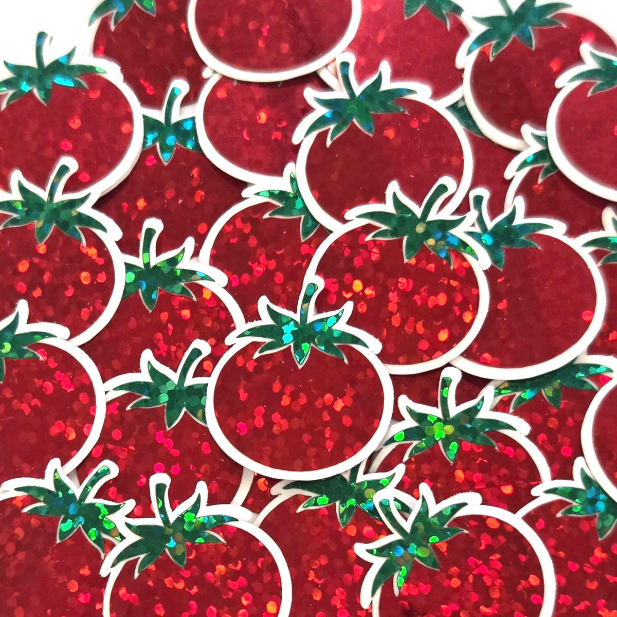 Mini Tomato Garden Vegetable Stickers, Waterproof Die Cut Glitter Vinyl Decals, Peel & Stick, choose amount