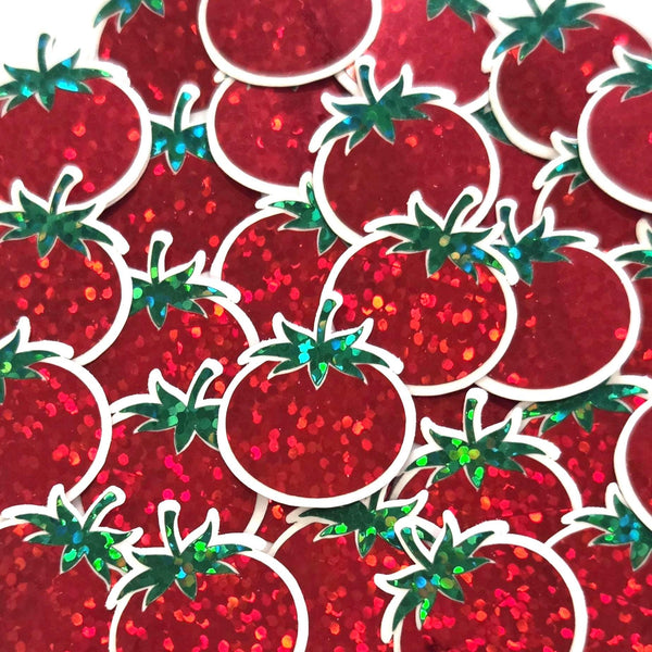 Mini Tomato Garden Vegetable Stickers, Waterproof Die Cut Glitter Vinyl Decals, Peel & Stick, choose amount