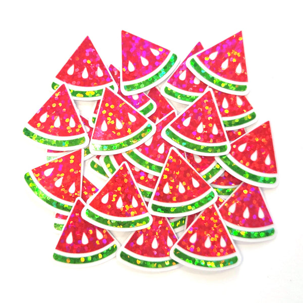 Mini Red Watermelon Fruit Stickers, 10 Waterproof Die Cut Glitter Vinyl Decals, Peel & Stick, choose amount