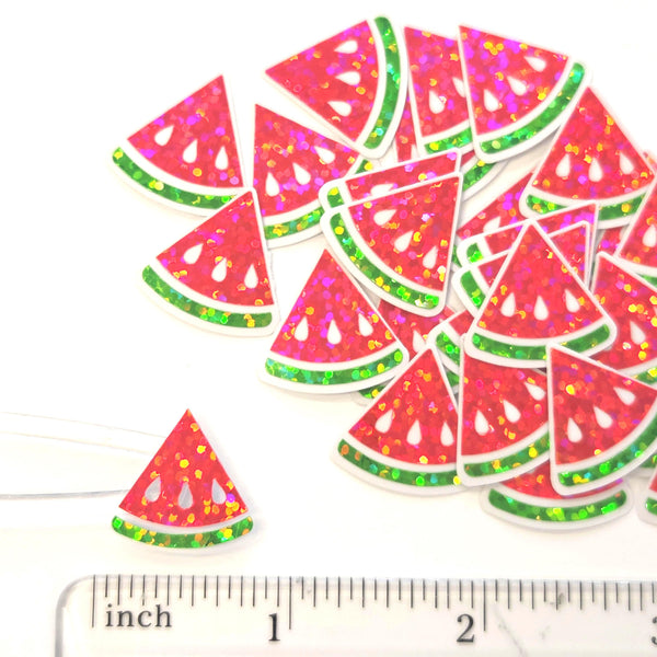 Mini Pink Watermelon Fruit Stickers, 10 Waterproof Die Cut Glitter Vinyl Decals, Peel & Stick, choose amount