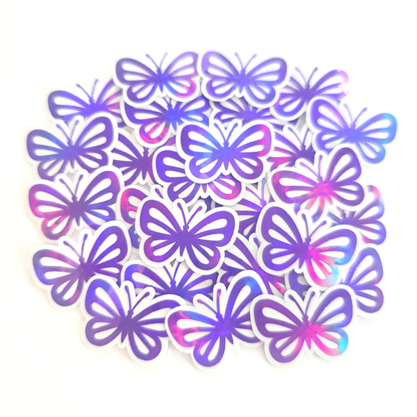 Mini Purple Butterfly Stickers, 10 Iridescent Waterproof Die Cut Vinyl Decals, Peel & Stick, choose amount