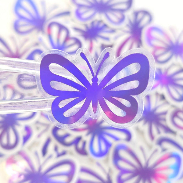 Mini Purple Butterfly Stickers, 10 Iridescent Waterproof Die Cut Vinyl Decals, Peel & Stick, choose amount
