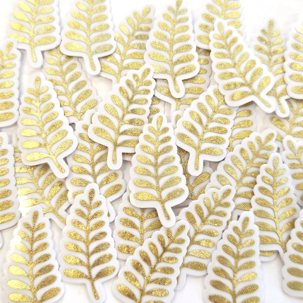 Mini Gold Fern Leaf Stickers, Waterproof Die Cut Vinyl Decals, Peel & Stick, choose amount