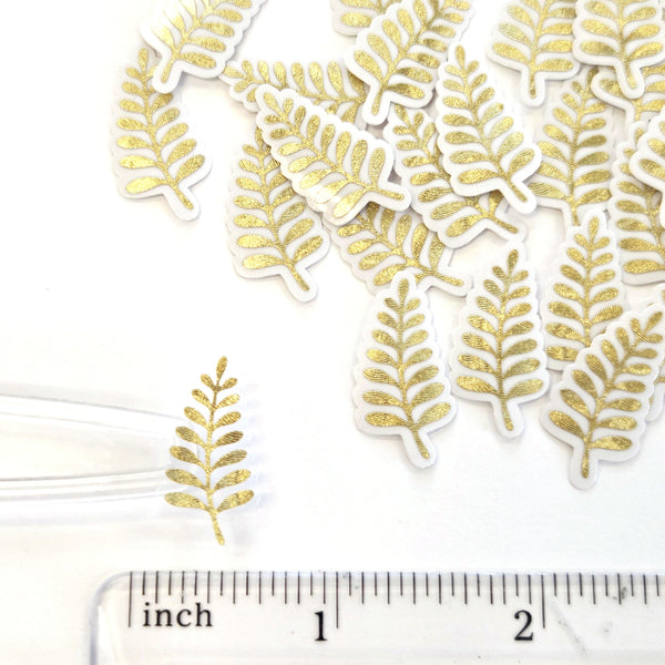 Mini Gold Fern Leaf Stickers, Waterproof Die Cut Vinyl Decals, Peel & Stick, choose amount
