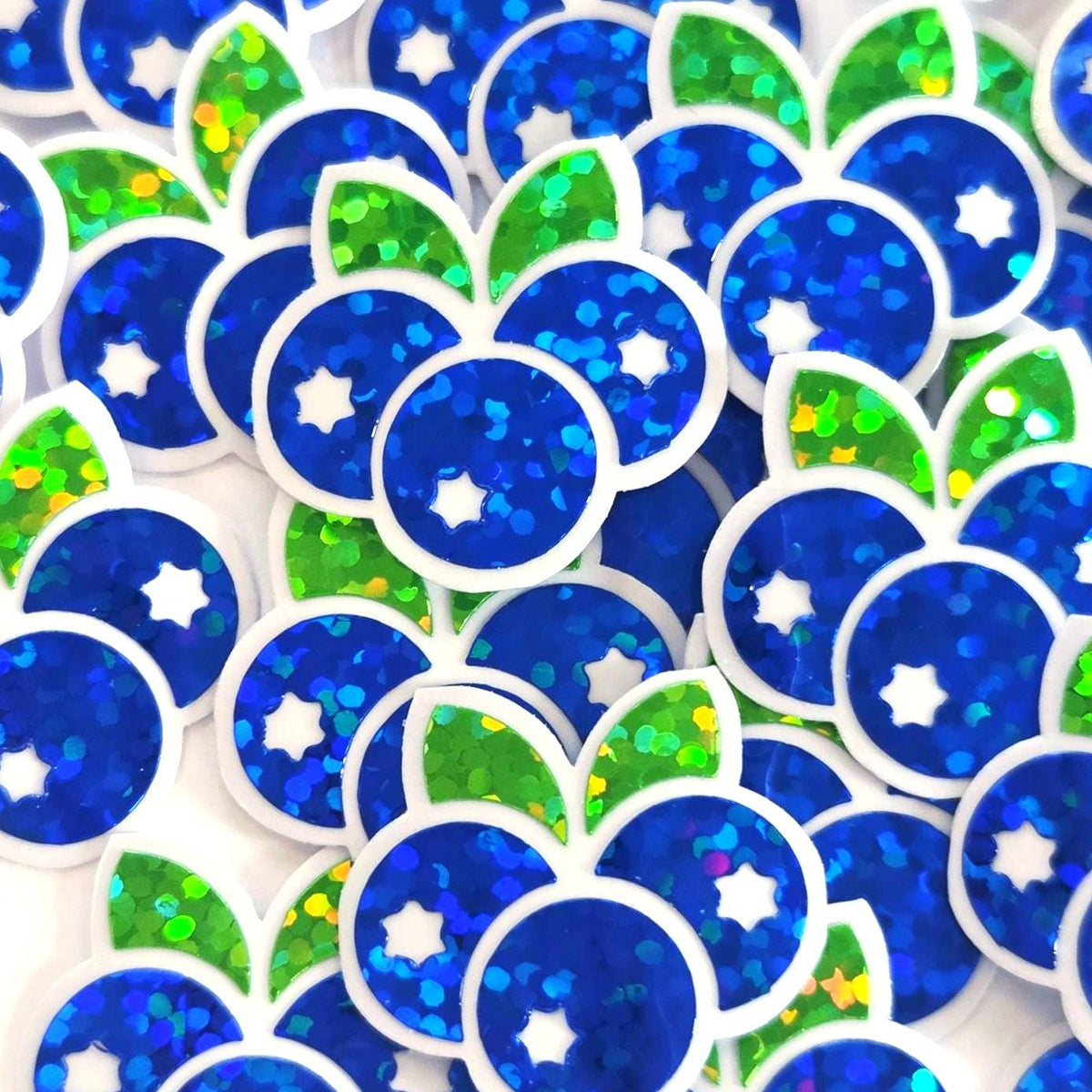 Blueberry Fruit Stickers, Waterproof Die Cut Glitter Vinyl Decals, Peel & Stick, choose amount