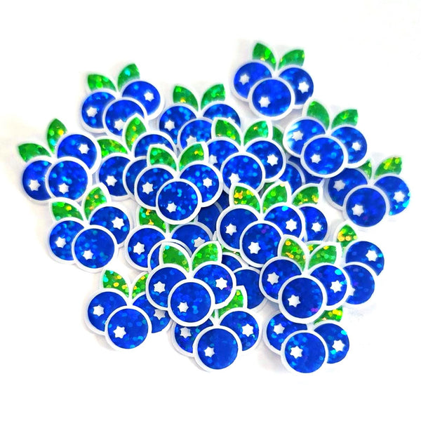 Blueberry Fruit Stickers, Waterproof Die Cut Glitter Vinyl Decals, Peel & Stick, choose amount