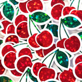 Mini Cherry Fruit Stickers, Waterproof Die Cut Glitter Vinyl Decals, Peel & Stick, choose amount