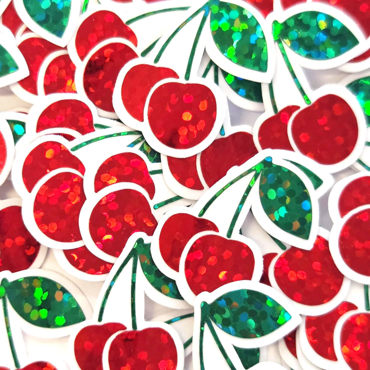 Mini Cherry Fruit Stickers, Waterproof Die Cut Glitter Vinyl Decals, Peel & Stick, choose amount