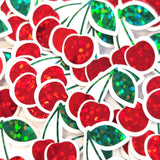 Mini Cherry Fruit Stickers, Waterproof Die Cut Glitter Vinyl Decals, Peel & Stick, choose amount
