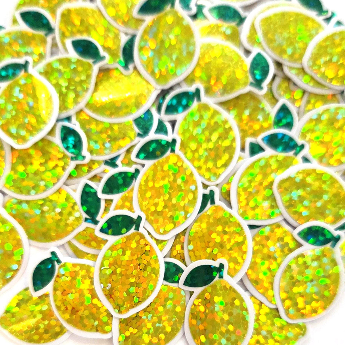 Mini Lemon Fruit Stickers, Waterproof Die Cut Glitter Vinyl Decals, Peel & Stick, choose amount