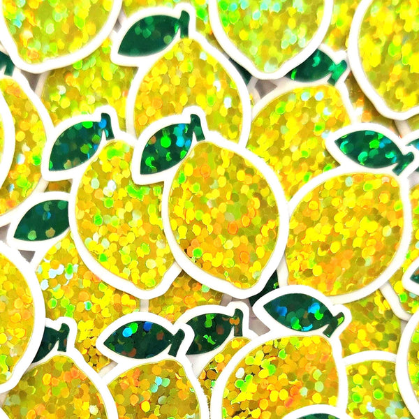 Mini Lemon Fruit Stickers, Waterproof Die Cut Glitter Vinyl Decals, Peel & Stick, choose amount