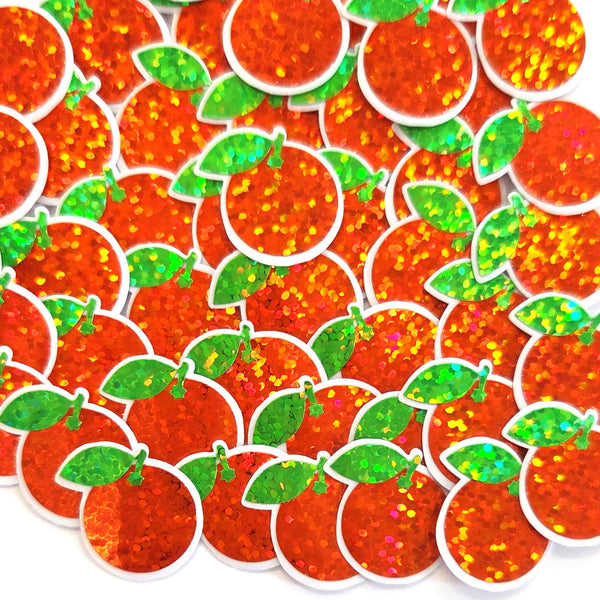 Mini Orange Fruit Stickers, Waterproof Die Cut Glitter Vinyl Decals, Peel & Stick, choose amount