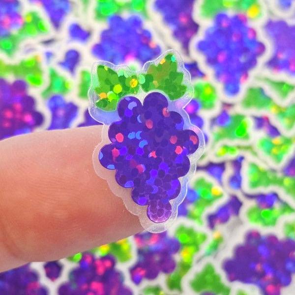 Mini Purple Grapes Fruit Stickers, Waterproof Die Cut Glitter Vinyl Decals, Peel & Stick, choose amount
