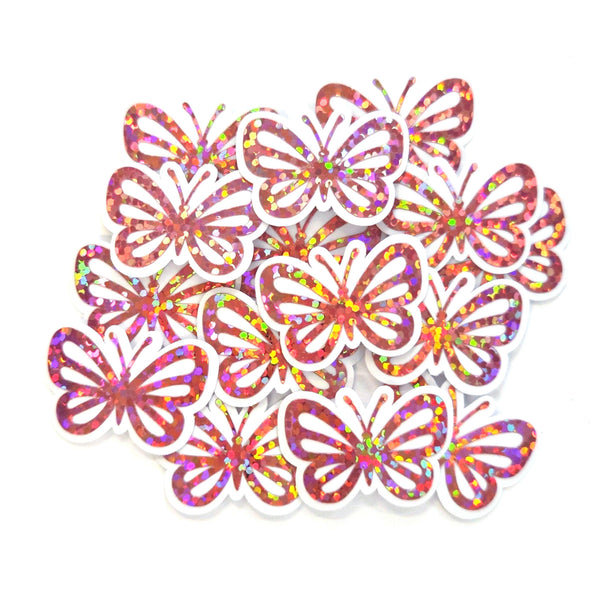 light pink glitter mini sized die cut butterfly shaped stickers