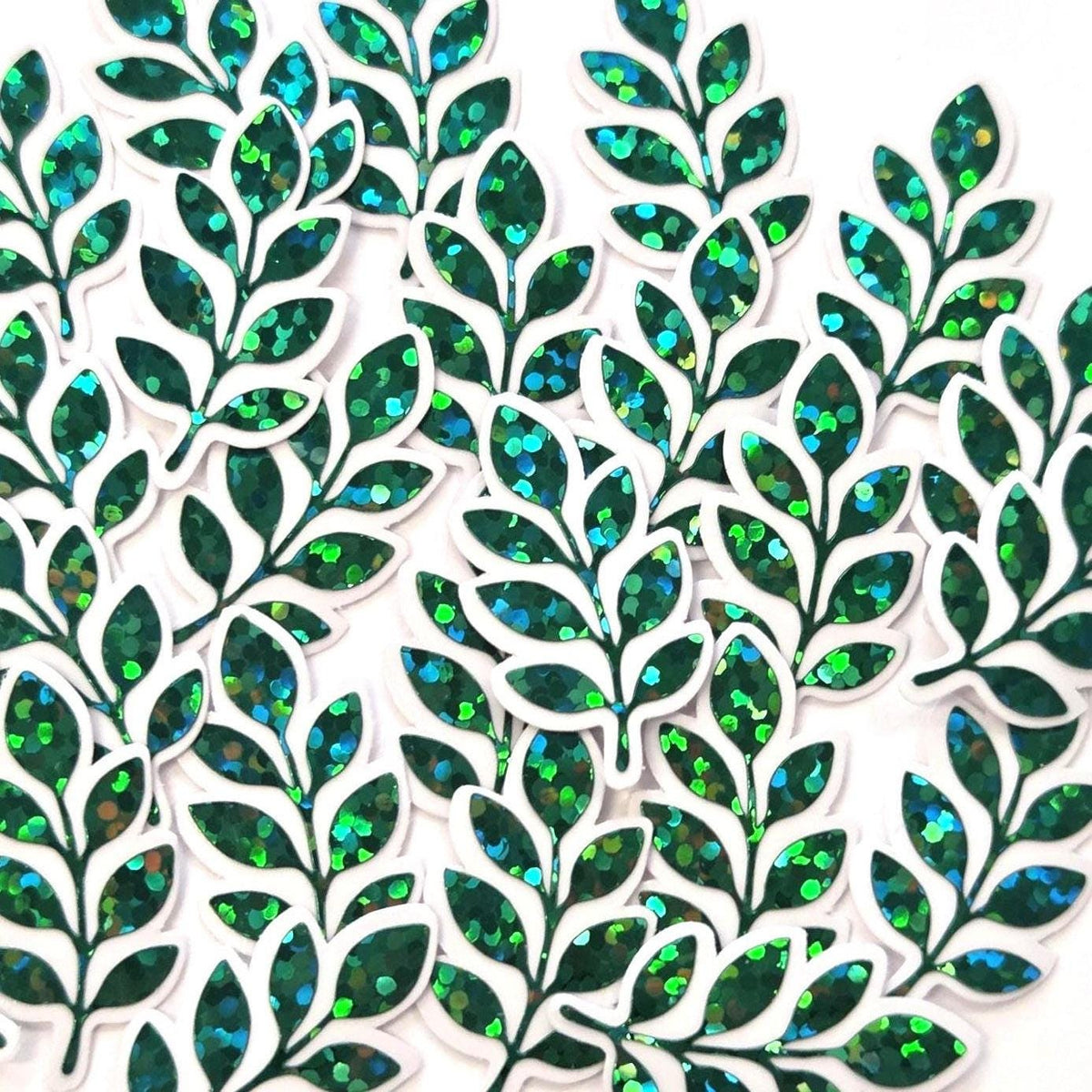 Mini Leaf Stickers, Waterproof Die Cut Glitter Vinyl Decals, Peel & Stick, choose amount