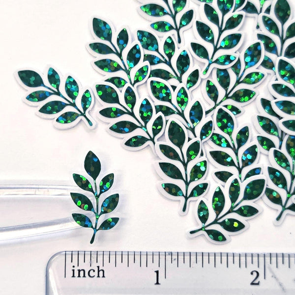 Mini Leaf Stickers, Waterproof Die Cut Glitter Vinyl Decals, Peel & Stick, choose amount