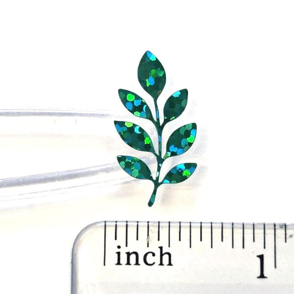 Mini Leaf Stickers, Waterproof Die Cut Glitter Vinyl Decals, Peel & Stick, choose amount