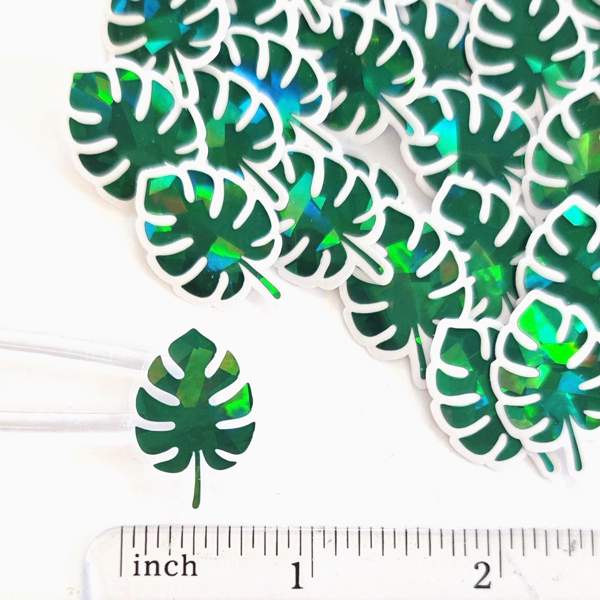 Mini Tropical Monstera Leaf Stickers, Glitter Vinyl Decals, Waterproof, Peel & Stick