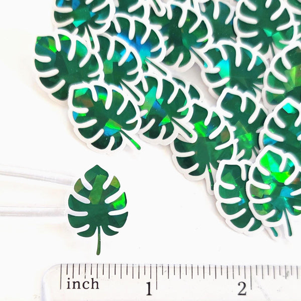Mini Tropical Monstera Leaf Stickers, Glitter Vinyl Decals, Waterproof, Peel & Stick