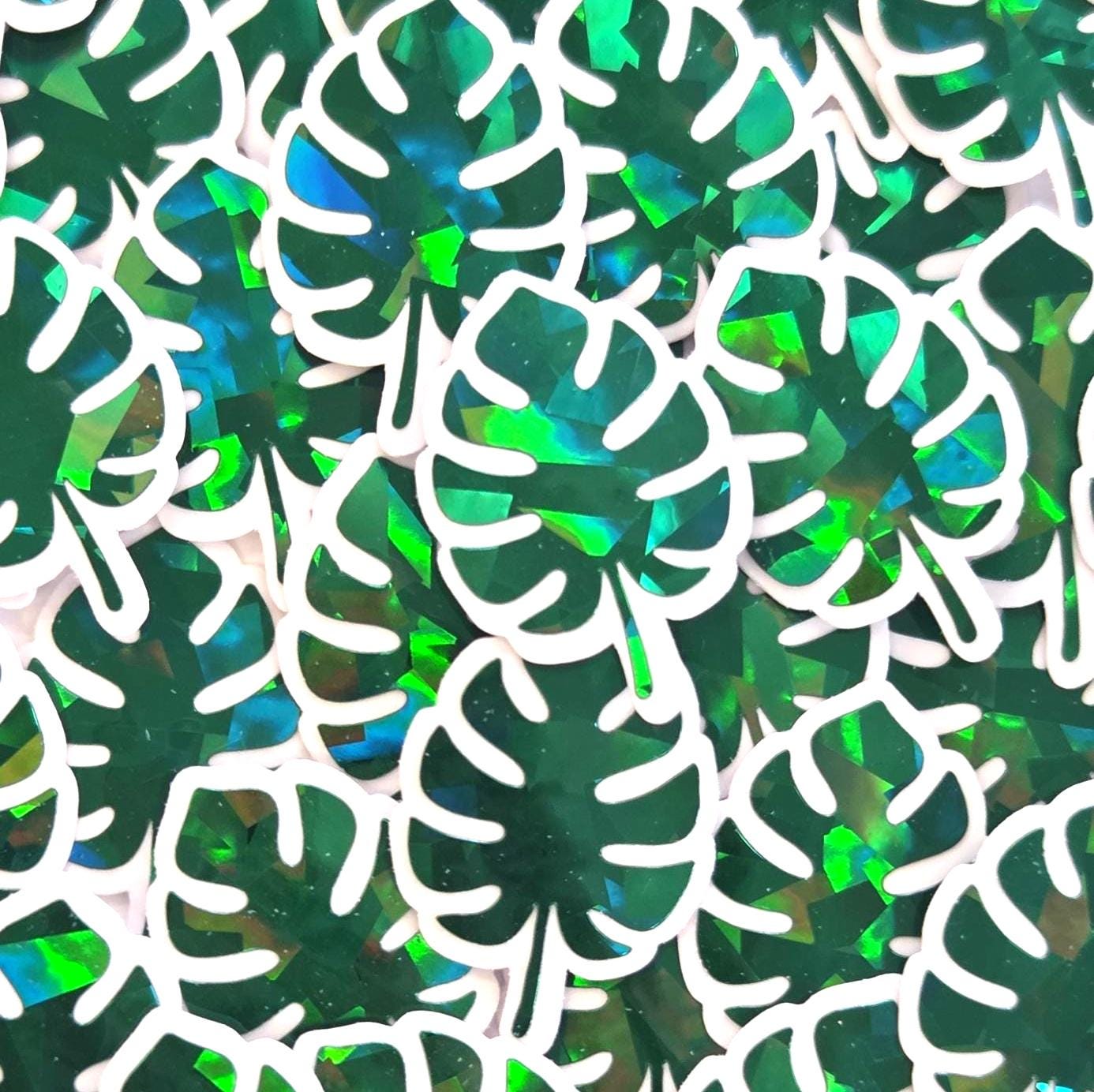 Mini Tropical Monstera Leaf Stickers, Glitter Vinyl Decals, Waterproof, Peel & Stick