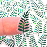 Mini Fern Leaf Stickers, Waterproof Die Cut Glitter Vinyl Decals, Peel & Stick, choose amount