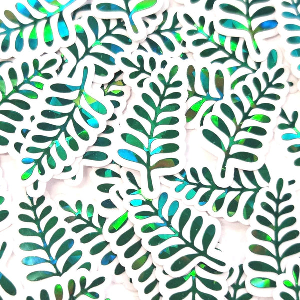 Mini Gold Fern Leaf Stickers, Waterproof Die Cut Vinyl Decals, Peel & Stick, choose amount