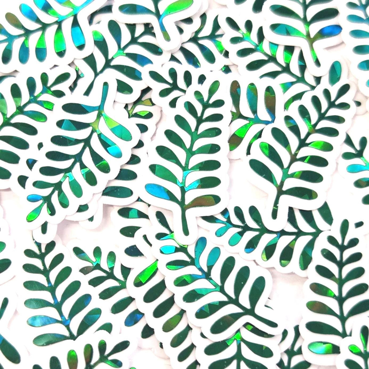 Mini Fern Leaf Stickers, Waterproof Die Cut Glitter Vinyl Decals, Peel & Stick, choose amount