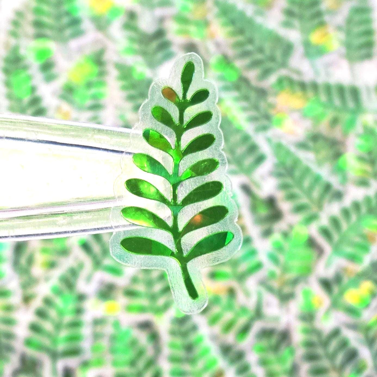Mini Fern Frond Stickers, Waterproof Die Cut Glitter Vinyl Decals, Peel & Stick, choose amount