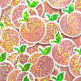 Mini Peach Fruit Stickers, Waterproof Die Cut Glitter Vinyl Decals, Peel & Stick, choose amount