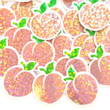 Mini Peach Fruit Stickers, Waterproof Die Cut Glitter Vinyl Decals, Peel & Stick, choose amount