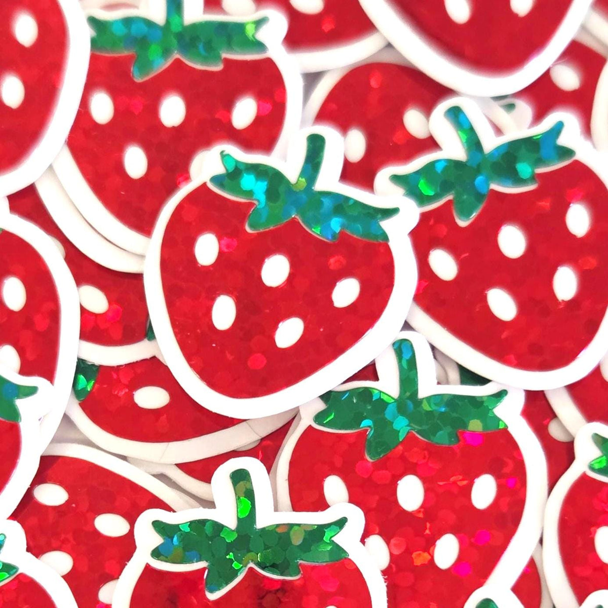 Strawberry Fruit Stickers, Waterproof Die Cut Glitter Vinyl Decals, Peel & Stick, choose amount