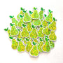 Pear Fruit Stickers, 10 Waterproof Die Cut Glitter Vinyl Decals, Peel & Stick, choose amount