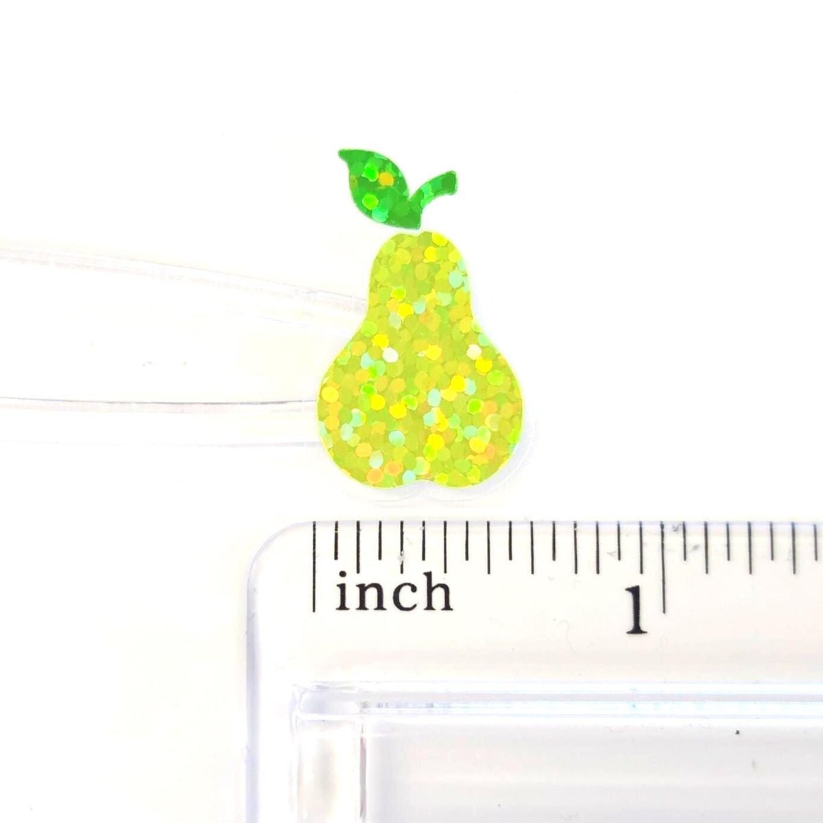 Pear Fruit Stickers, 10 Waterproof Die Cut Glitter Vinyl Decals, Peel & Stick, choose amount